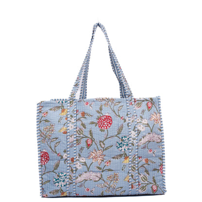 Handblock Printed Quilted Tote Bag without zip/button 17x18x 6 inches