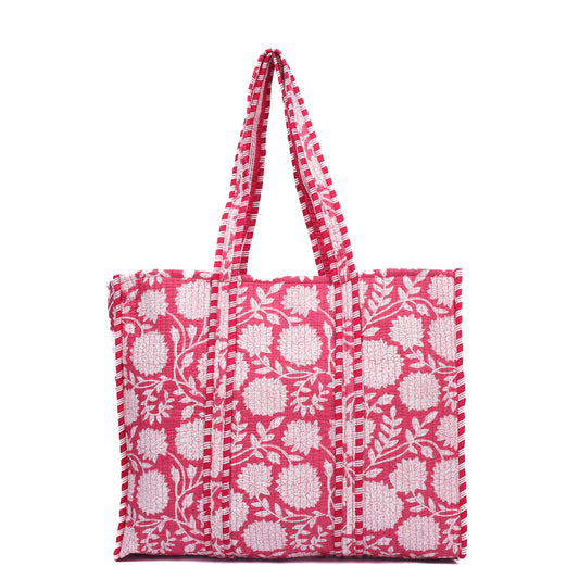 Handblock Printed Quilted Tote Bag without zip/button 17x18x 6 inches