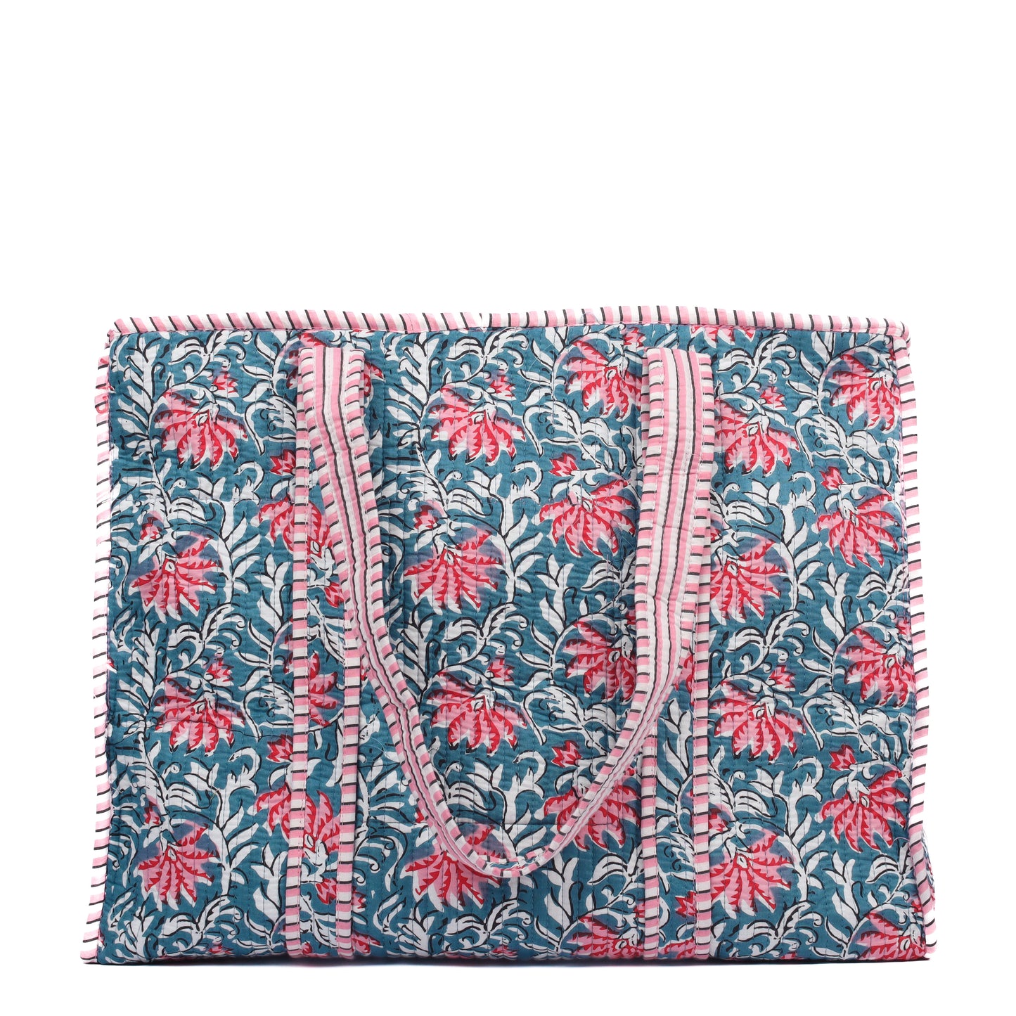 Handblock Printed Quilted Tote Bag with concealed zip ( 17x18x 6 inches)