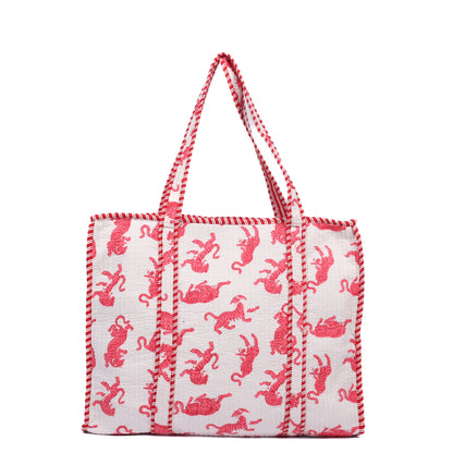 Handblock Printed Quilted Tote Bag with concealed zip ( 17x18x 6 inches)