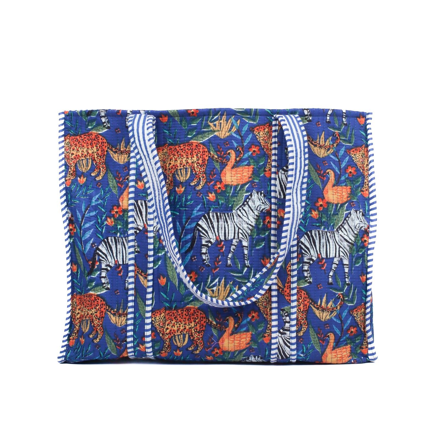 Handblock Printed Quilted Tote Bag without zip/button 17x18x 6 inches