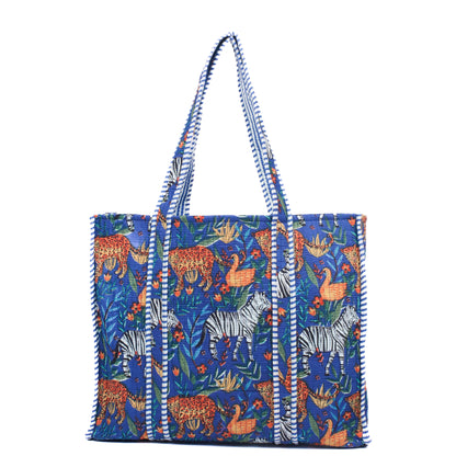 Handblock Printed Quilted Tote Bag without zip/button 17x18x 6 inches