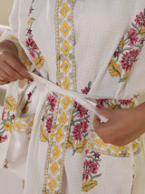 Waffle Cotton Handblock Printed Unisex Bathrobe - Free Size