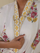 Waffle Cotton Handblock Printed Unisex Bathrobe - Free Size