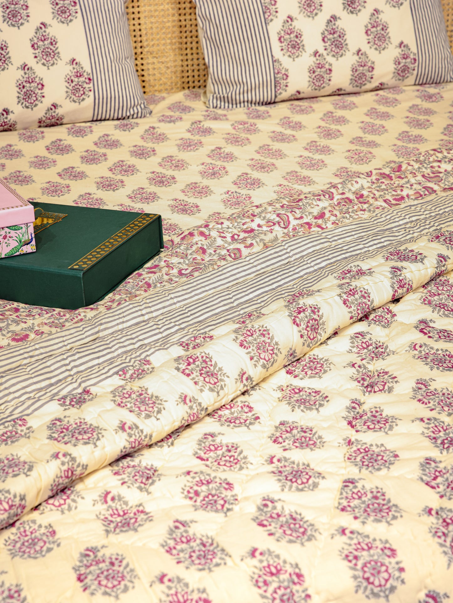 Double King Reversible Handblock printed Cotton Jaipuri Razai/Quilt