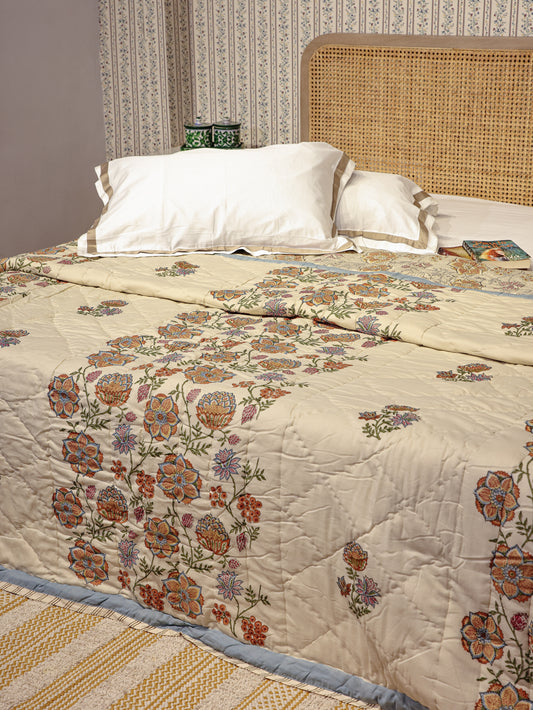 Double King Revesible Handblock printed Cotton Jaipuri Razai/Quilt -