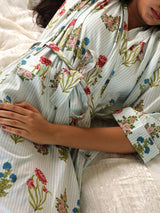 Cotton Kimono Handblock Printed Unisex Bathrobe - Free Size