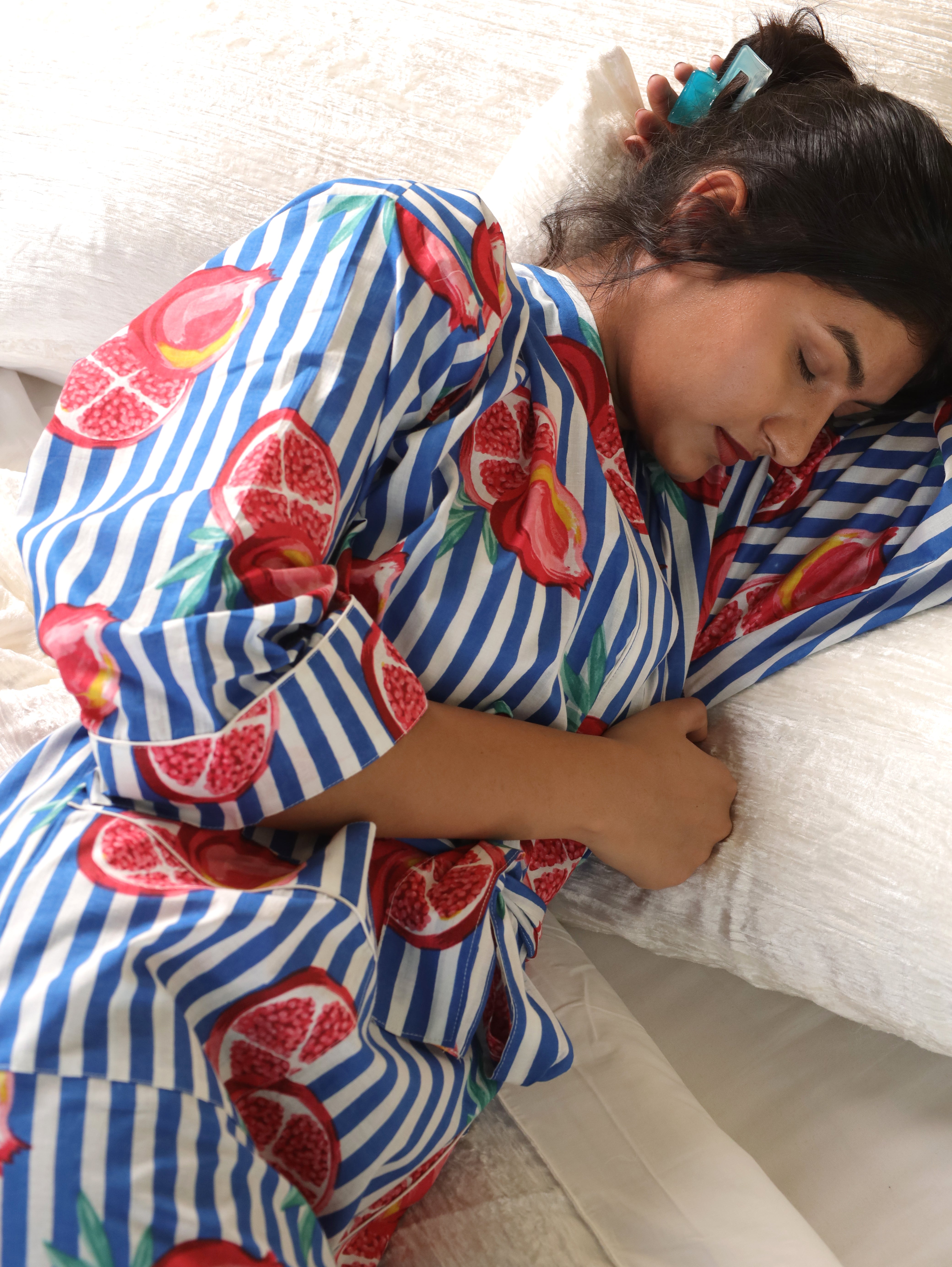 Cotton Kimono Handblock Printed Unisex Bathrobe - Free Size