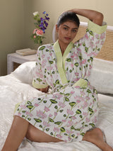 Waffle Cotton Handblock Printed Unisex Bathrobe - Free Size