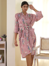 Cotton Kimono Handblock Printed Unisex Bathrobe - Free Size