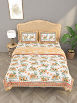 Floral Printed Bedding Set - 1 King Bedsheet, 1 Jaipuri Razai/Quilt, 2 Pillow Covers