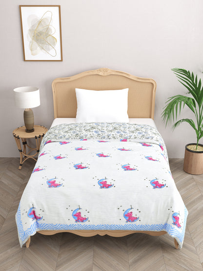 Handblock printed Cotton Reversible Kids Razai/ Quilt- 60x90 inches