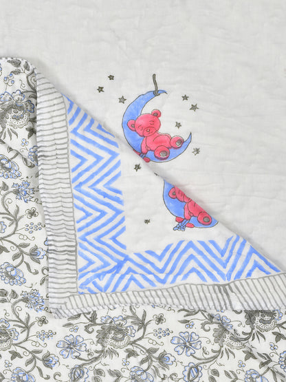 Handblock printed Cotton Reversible Kids Razai/ Quilt- 60x90 inches