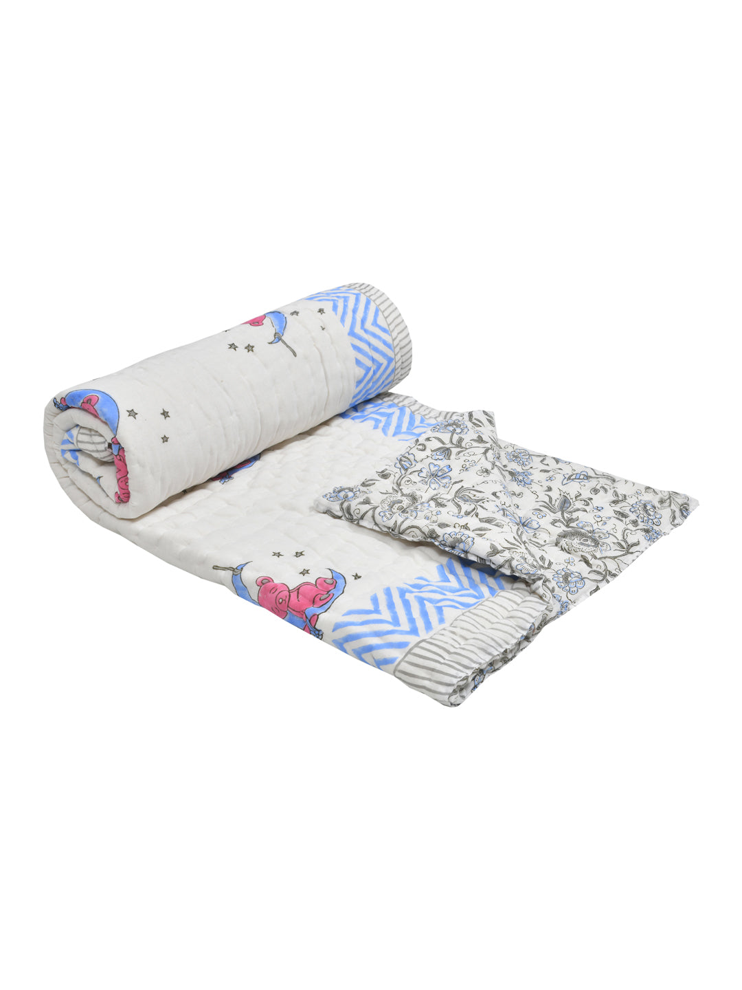 Handblock printed Cotton Reversible Kids Razai/ Quilt- 60x90 inches