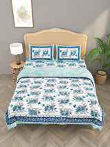 Floral Printed Bedding Set - 1 King Bedsheet, 1 Jaipuri Razai/Quilt, 2 Pillow Covers