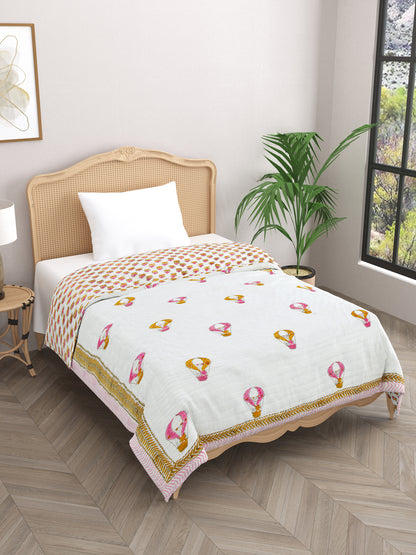 Handblock printed Cotton Reversible Kids Razai/ Quilt- 60x90 inches