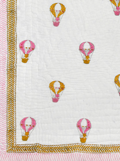 Handblock printed Cotton Reversible Kids Razai/ Quilt- 60x90 inches