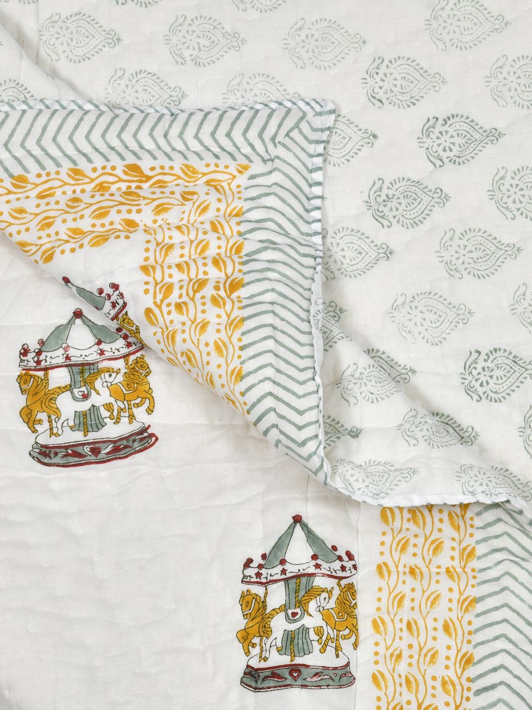 Handblock printed Cotton Reversible Kids Razai/ Quilt- 60x90 inches