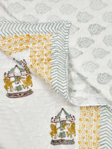Handblock printed Cotton Reversible Kids Razai/ Quilt- 60x90 inches