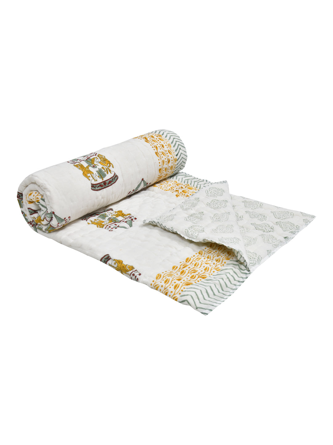 Handblock printed Cotton Reversible Kids Razai/ Quilt- 60x90 inches
