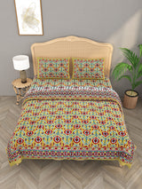 Ikat Printed Bedding Set - 1 King Bedsheet, 1 Jaipuri Razai/Quilt, 2 Pillow Covers