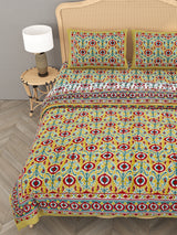 Ikat Printed Bedding Set - 1 King Bedsheet, 1 Jaipuri Razai/Quilt, 2 Pillow Covers