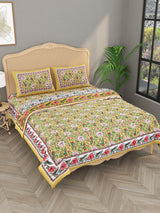 Floral Printed Bedding Set - 1 King Bedsheet, 1 Jaipuri Razai/Quilt, 2 Pillow Covers