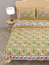 Floral Printed Bedding Set - 1 King Bedsheet, 1 Jaipuri Razai/Quilt, 2 Pillow Covers