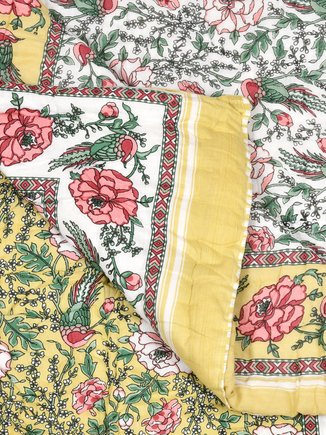 Floral Printed Bedding Set - 1 King Bedsheet, 1 Jaipuri Razai/Quilt, 2 Pillow Covers