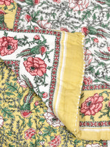 Floral Printed Bedding Set - 1 King Bedsheet, 1 Jaipuri Razai/Quilt, 2 Pillow Covers