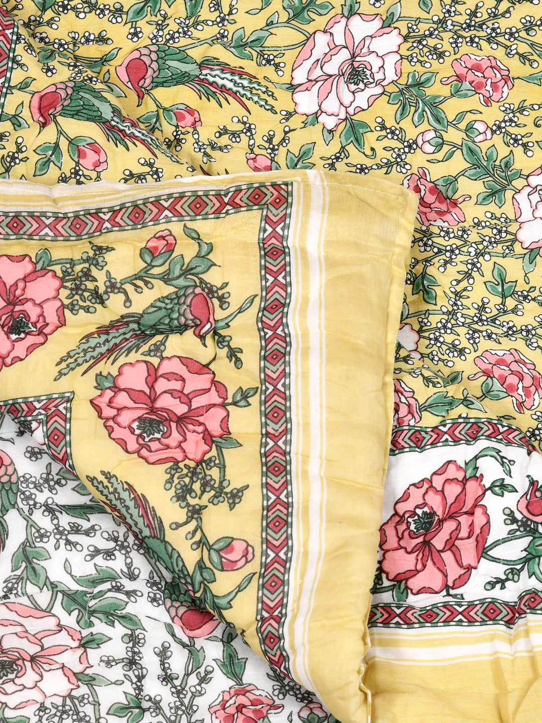 Floral Printed Bedding Set - 1 King Bedsheet, 1 Jaipuri Razai/Quilt, 2 Pillow Covers