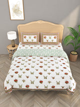 Floral Printed Bedding Set - 1 King Bedsheet, 1 Jaipuri Razai/Quilt, 2 Pillow Covers
