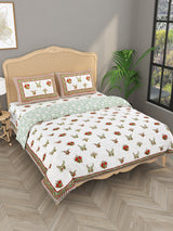 Floral Printed Bedding Set - 1 King Bedsheet, 1 Jaipuri Razai/Quilt, 2 Pillow Covers