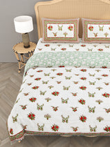 Floral Printed Bedding Set - 1 King Bedsheet, 1 Jaipuri Razai/Quilt, 2 Pillow Covers