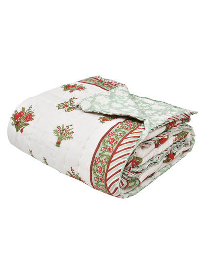 Floral Printed Bedding Set - 1 King Bedsheet, 1 Jaipuri Razai/Quilt, 2 Pillow Covers