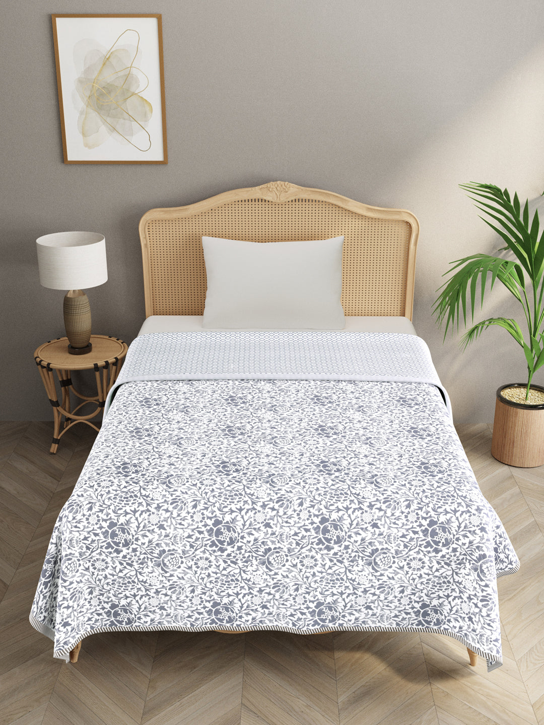Single Bed Floral Print Reversible Dohar/AC Blanket