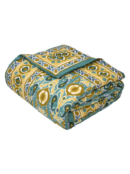 Ikat Printed Reversible Single Bed Cotton Quilt with cotton filling