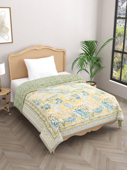 Floral Printed Reversible Single Bed Cotton Quilt with cotton filling