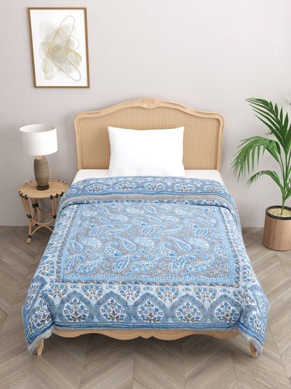 Floral Printed Reversible Single Bed Cotton Quilt with cotton filling