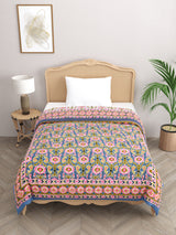 Ikat Printed Reversible Single Bed Cotton Quilt with cotton filling