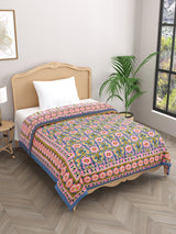 Ikat Printed Reversible Single Bed Cotton Quilt with cotton filling
