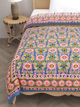 Ikat Printed Reversible Single Bed Cotton Quilt with cotton filling