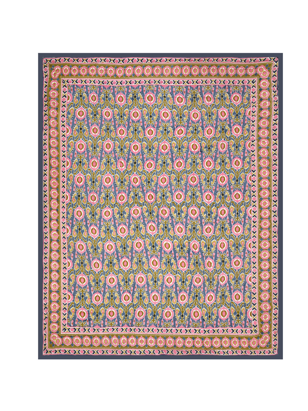 Ikat Printed Reversible Single Bed Cotton Quilt with cotton filling