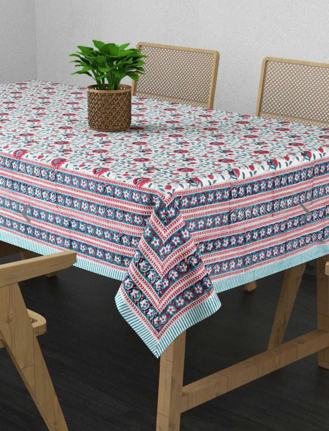 Handblock printed 6 seater cotton dining table cover
