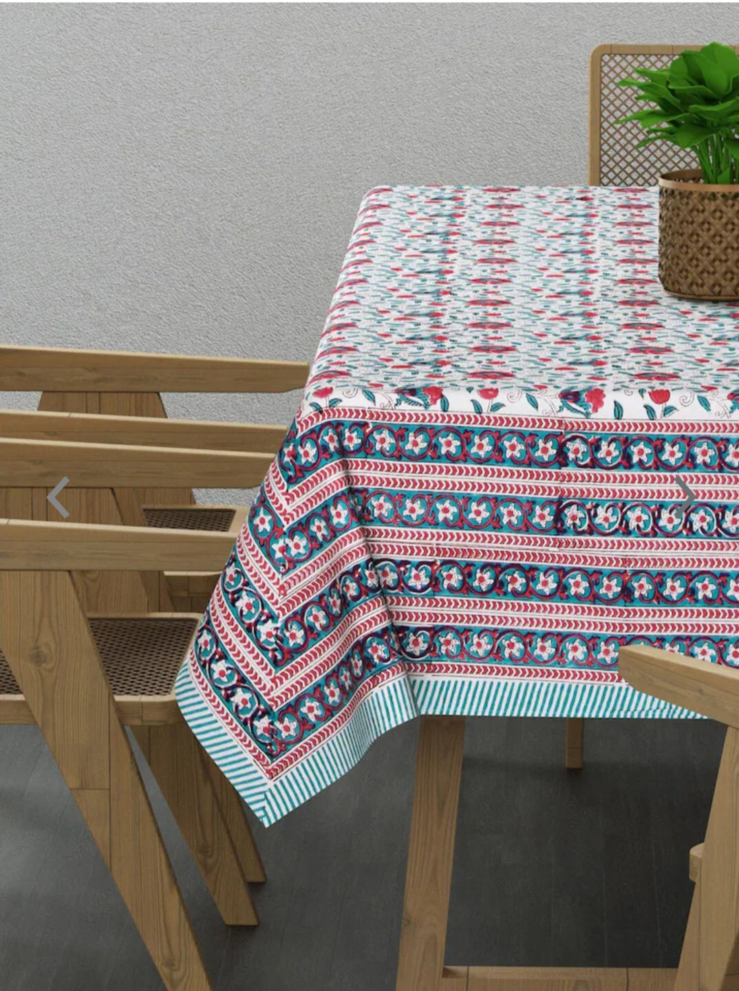 Handblock printed 6 seater cotton dining table cover