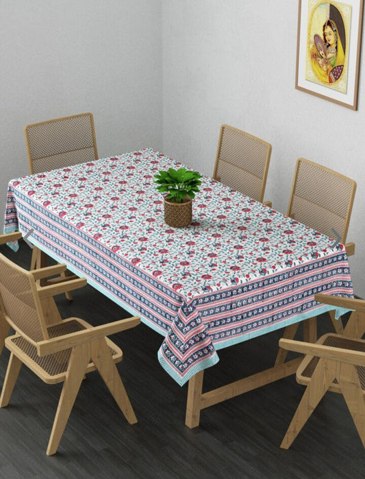 Handblock printed 6 seater cotton dining table cover