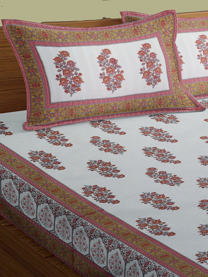 Handblock Printed King Size Bedsheet with 2 Pillow Covers