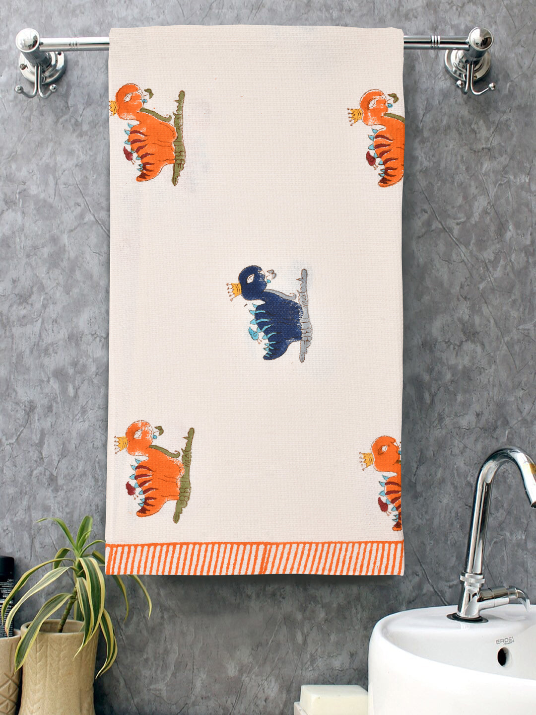 Hand Block Printed Honey Comb Cotton Bath Towel