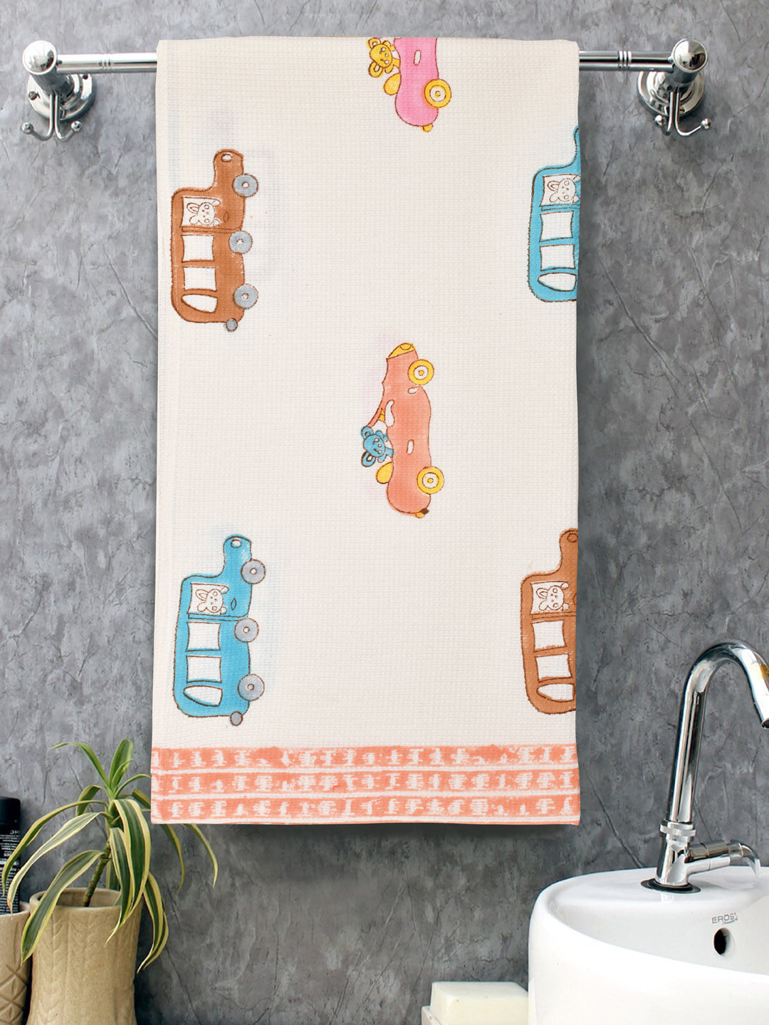 Hand Block Printed Honey Comb Cotton Bath Towel
