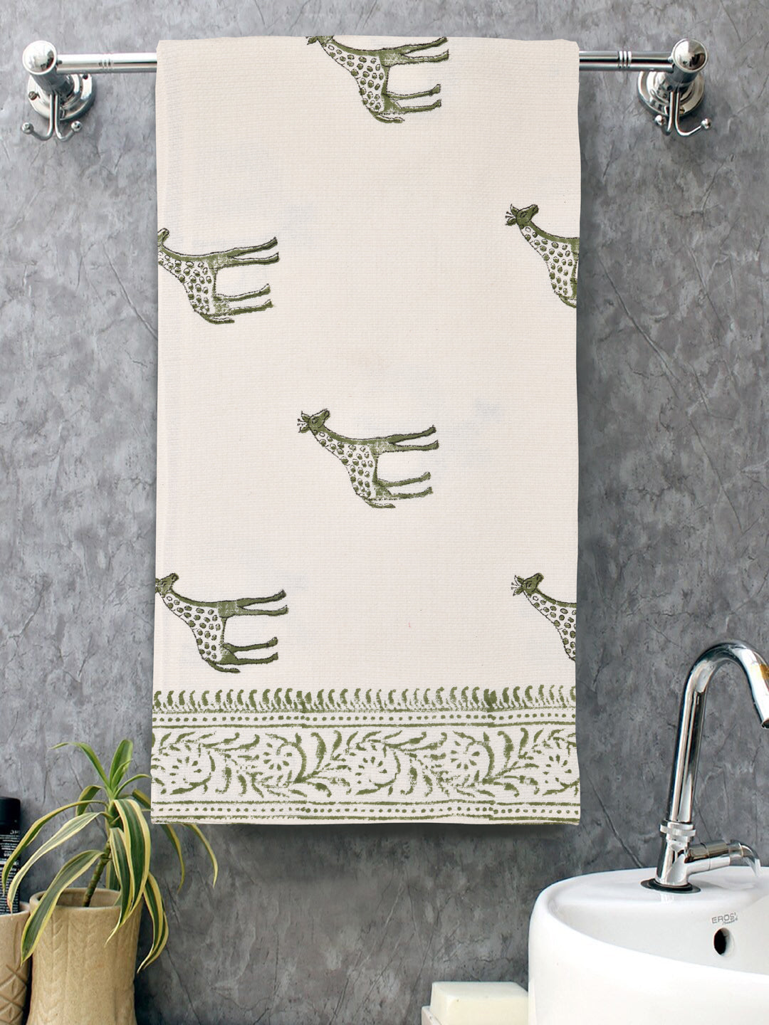 Hand Block Printed Honey Comb Cotton Bath Towel